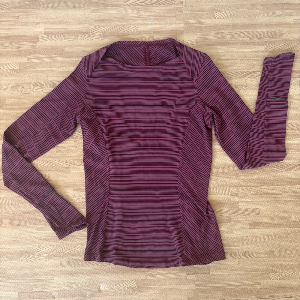 Lululemon Swiftly Tech Long Sleeve Shirt Size 6 Raspberry Black Hyperstripe